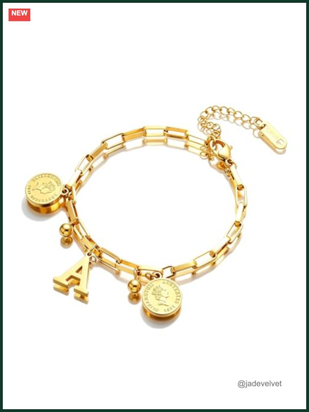 Pirate Coin Initial Bracelet Stainless Steel Letter Link Chain Charm